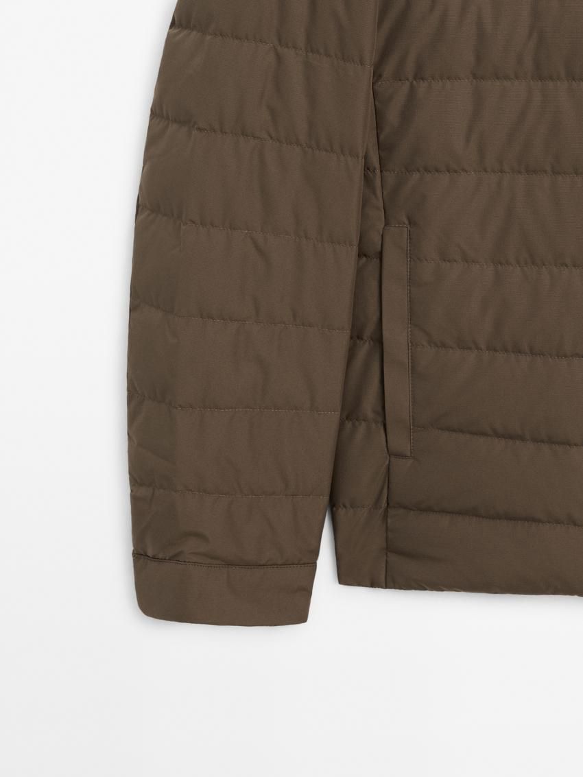 Massimo Dutti Down And Feathers Filling Men Puffer Jacket Dark Brown | US-FW1240839