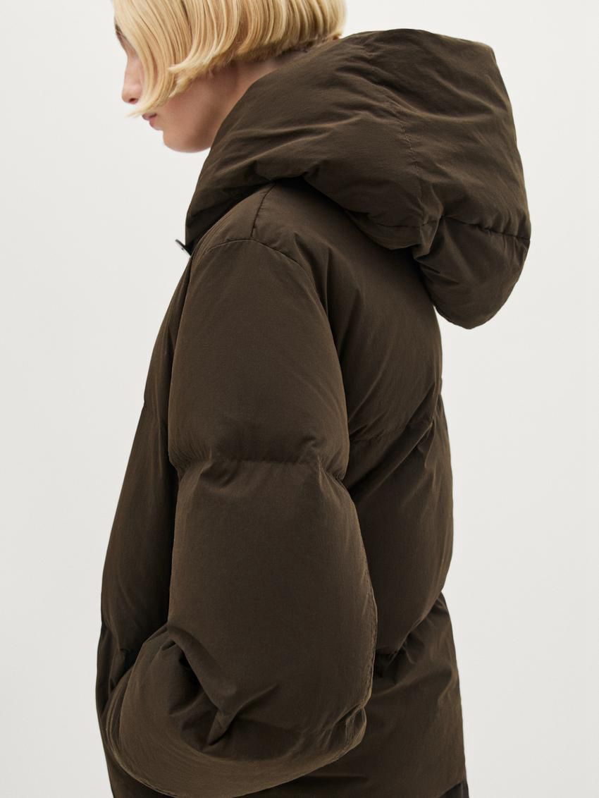 Massimo Dutti Down With Hood Women Puffer Jacket Chocolate | US-DC3218546