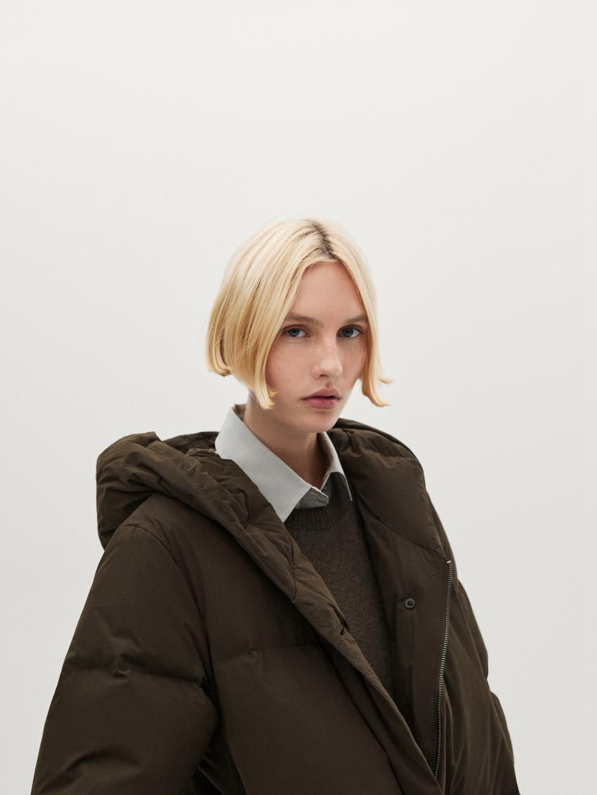 Massimo Dutti Down With Hood Women Puffer Jacket Chocolate | US-DC3218546