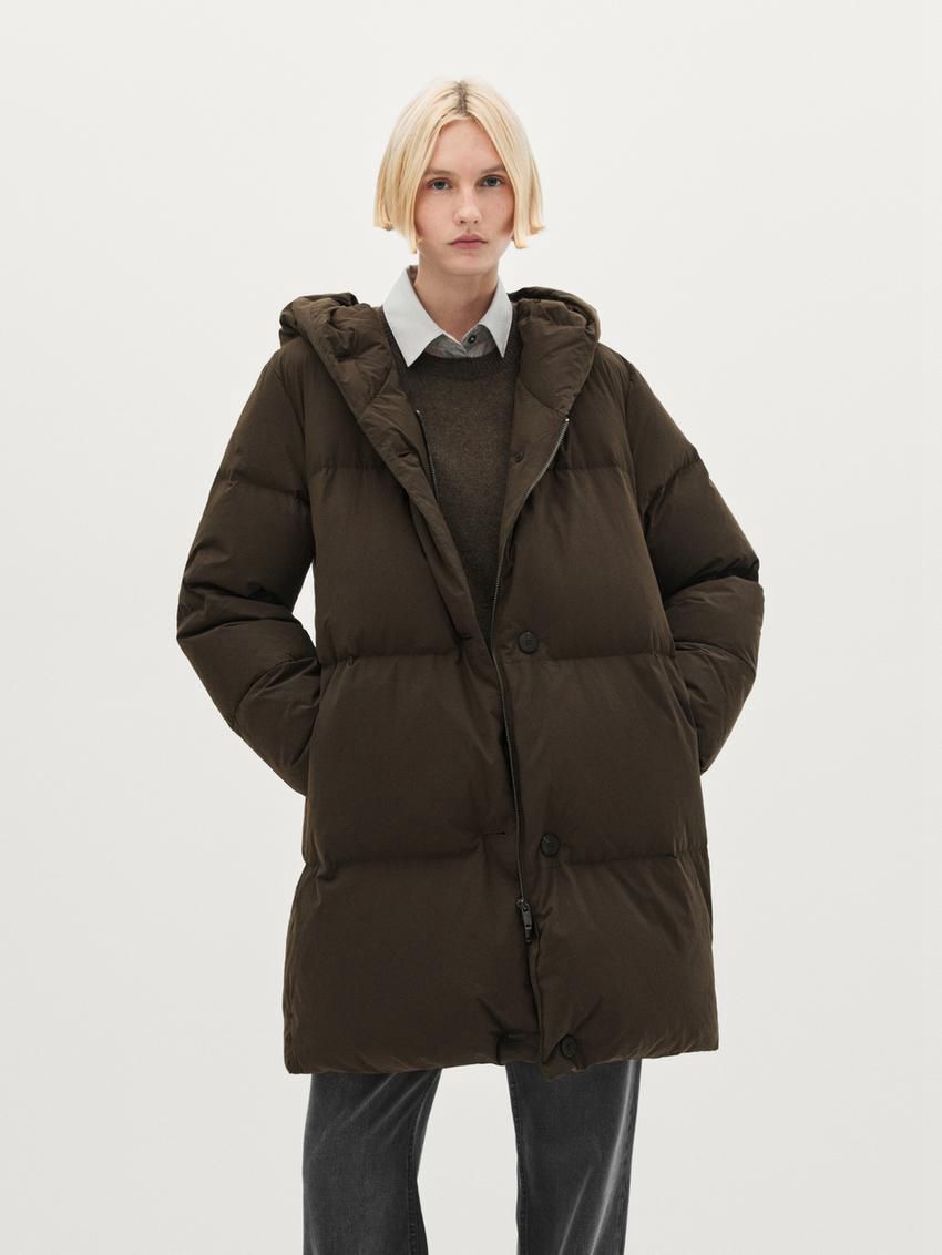Massimo Dutti Down With Hood Women Puffer Jacket Chocolate | US-DC3218546