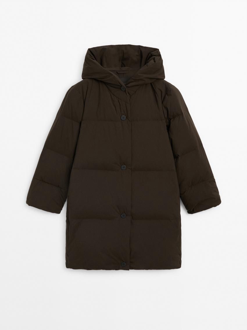 Massimo Dutti Down With Hood Women Puffer Jacket Chocolate | US-DC3218546