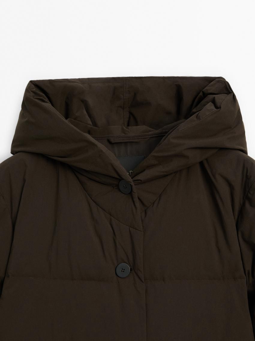 Massimo Dutti Down With Hood Women Puffer Jacket Chocolate | US-DC3218546