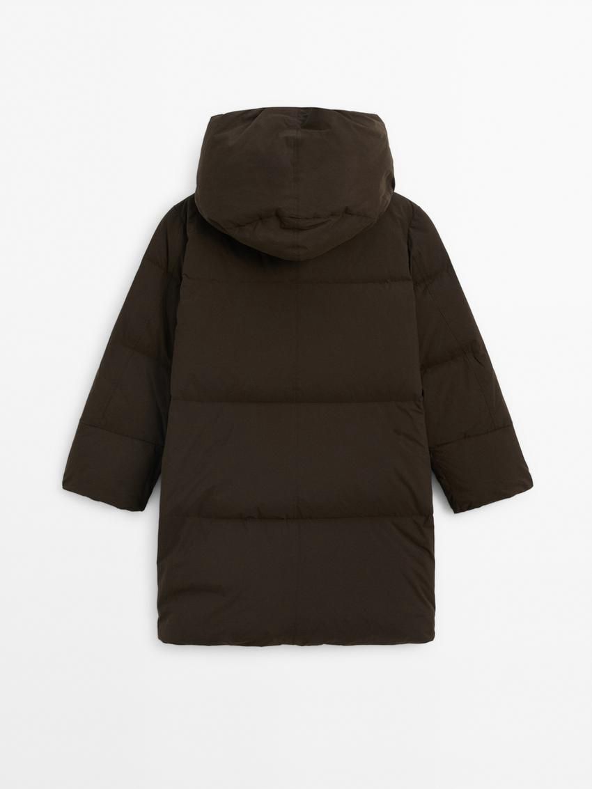 Massimo Dutti Down With Hood Women Puffer Jacket Chocolate | US-DC3218546