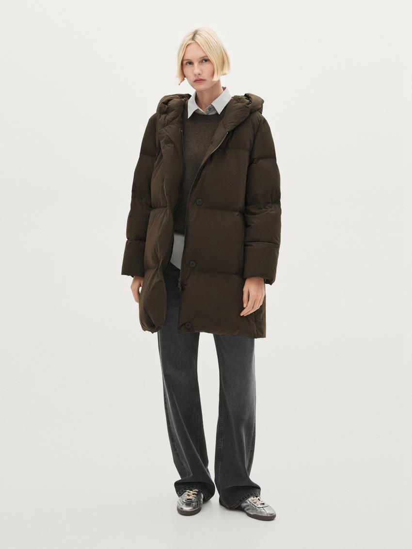 Massimo Dutti Down With Hood Women Puffer Jacket Chocolate | US-DC3218546
