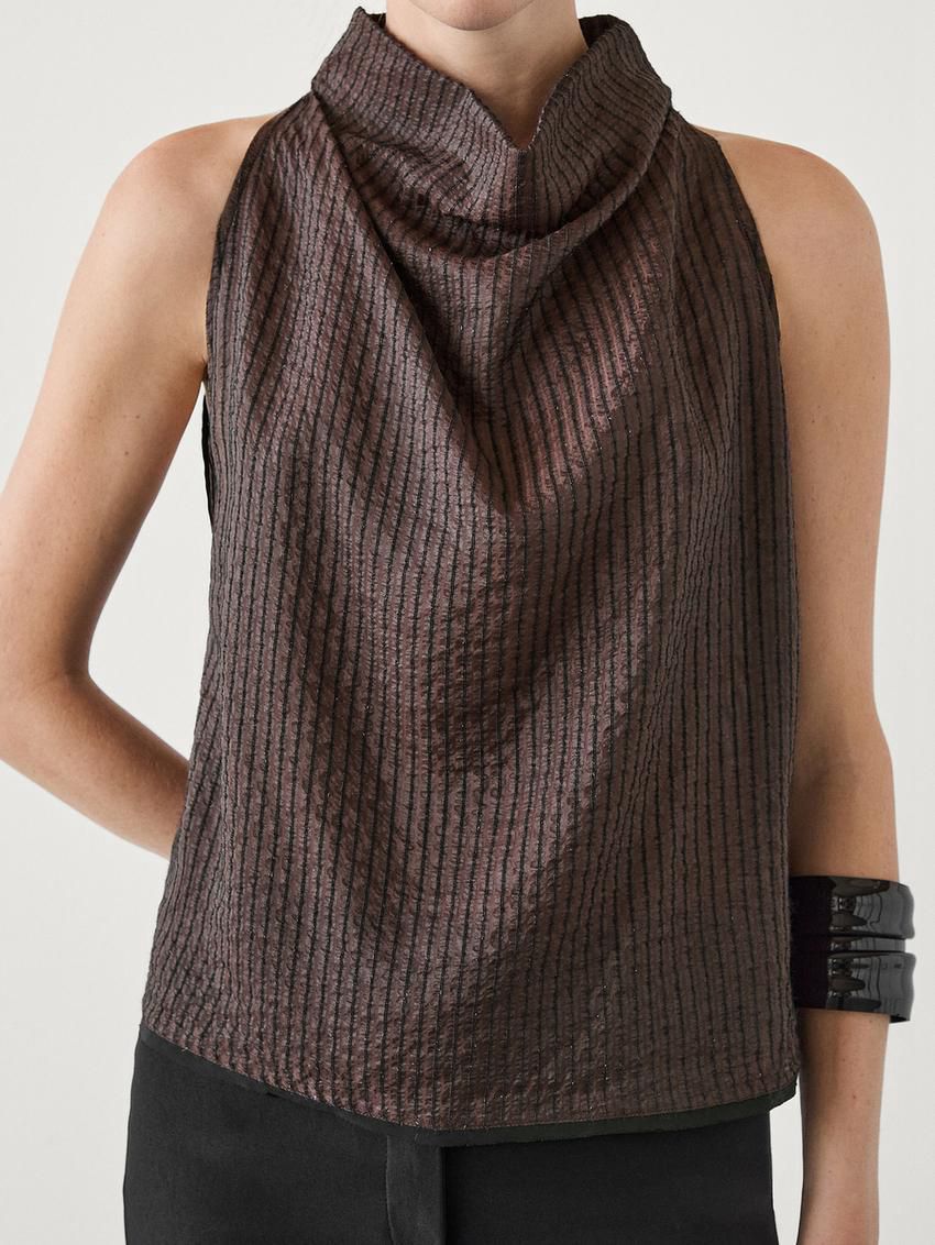 Massimo Dutti Draped Neck Halter Women Top Dark Brown | US-OE7269538