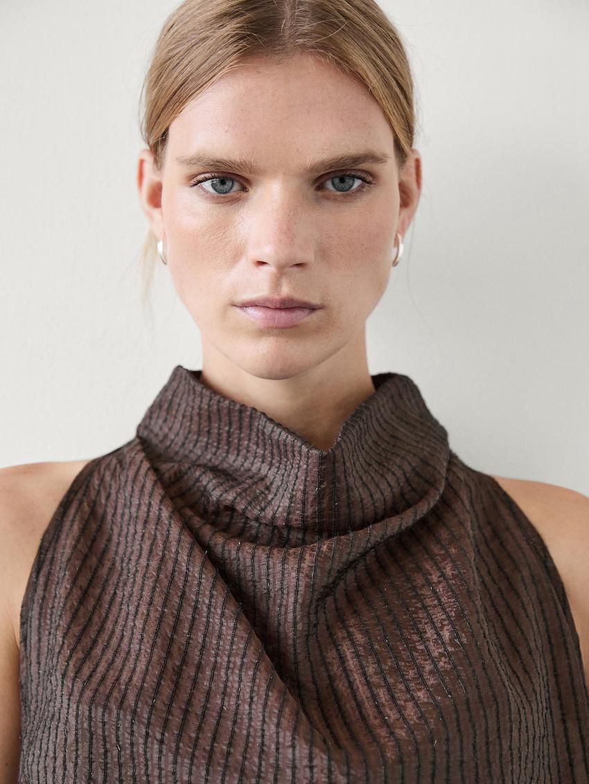 Massimo Dutti Draped Neck Halter Women Top Dark Brown | US-OE7269538