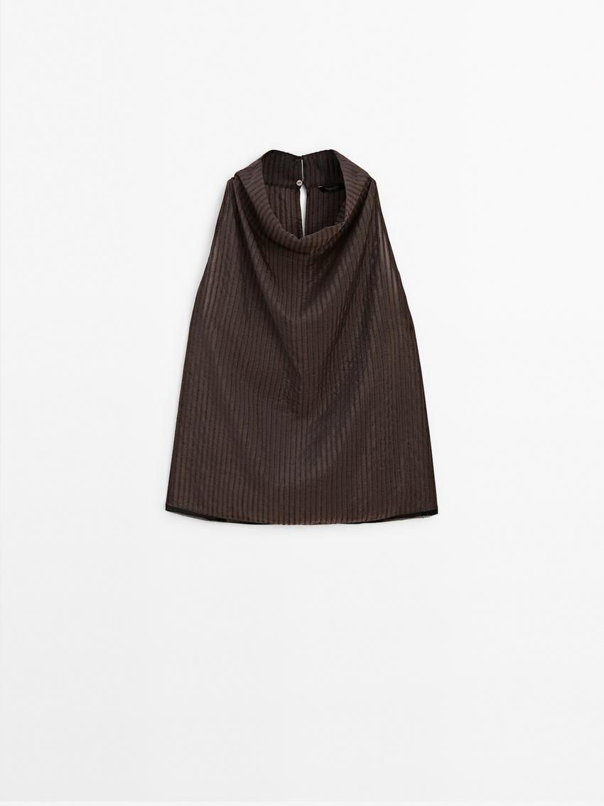 Massimo Dutti Draped Neck Halter Women Top Dark Brown | US-OE7269538