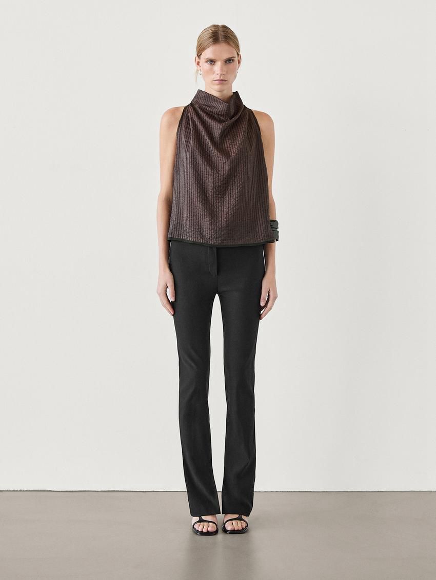 Massimo Dutti Draped Neck Halter Women Top Dark Brown | US-OE7269538