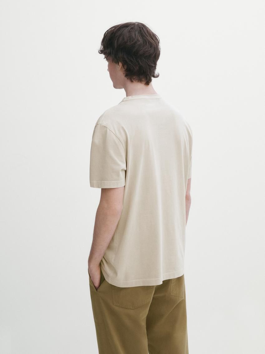 Massimo Dutti Dyed Effect Cotton Men T-Shirt Beige | US-AD1382645