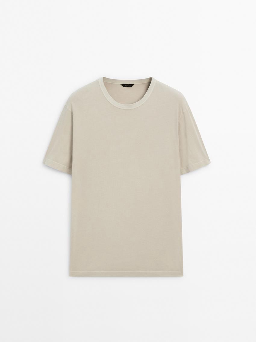 Massimo Dutti Dyed Effect Cotton Men T-Shirt Beige | US-AD1382645