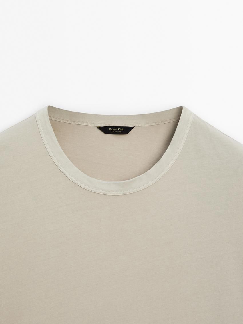 Massimo Dutti Dyed Effect Cotton Men T-Shirt Beige | US-AD1382645