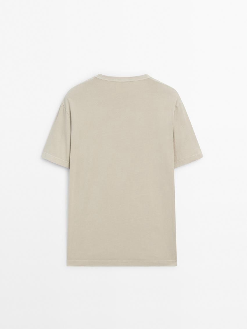 Massimo Dutti Dyed Effect Cotton Men T-Shirt Beige | US-AD1382645