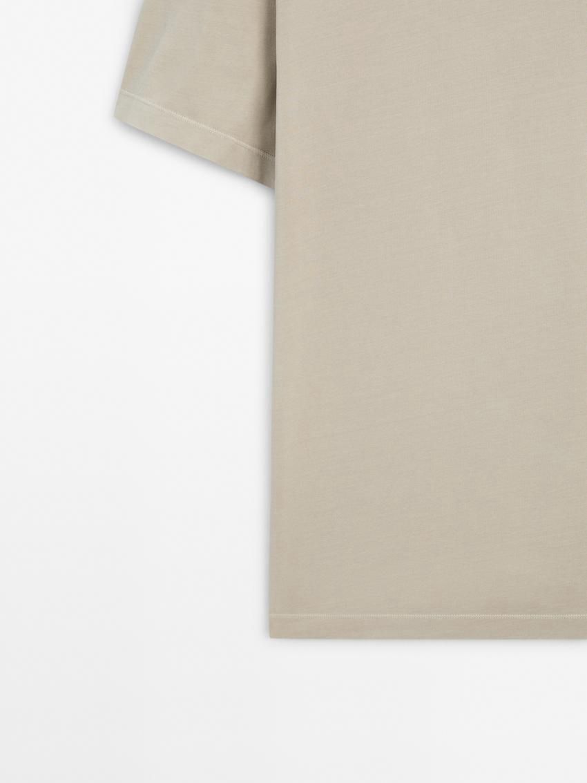 Massimo Dutti Dyed Effect Cotton Men T-Shirt Beige | US-AD1382645