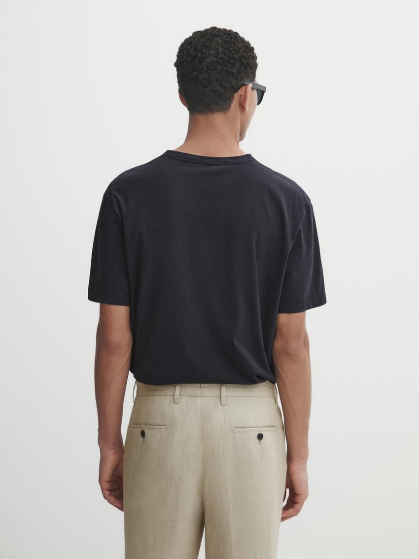 Massimo Dutti Dyed Effect Cotton Men T-Shirt Navy | US-SO8219076