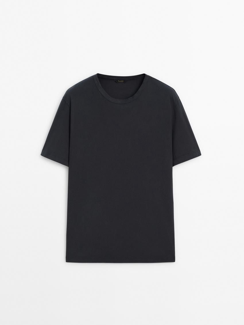 Massimo Dutti Dyed Effect Cotton Men T-Shirt Navy | US-SO8219076