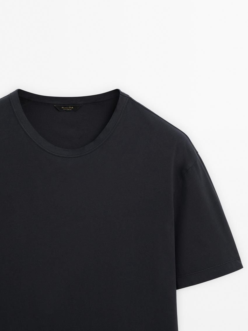 Massimo Dutti Dyed Effect Cotton Men T-Shirt Navy | US-SO8219076