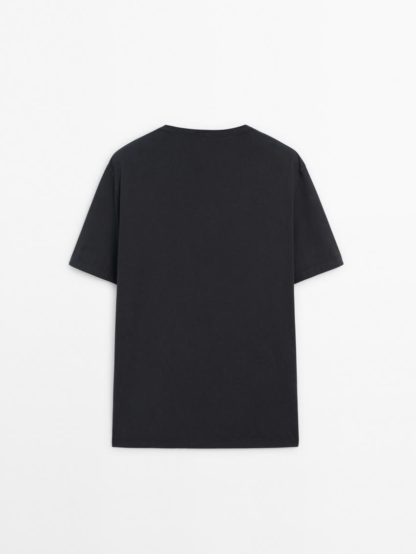 Massimo Dutti Dyed Effect Cotton Men T-Shirt Navy | US-SO8219076