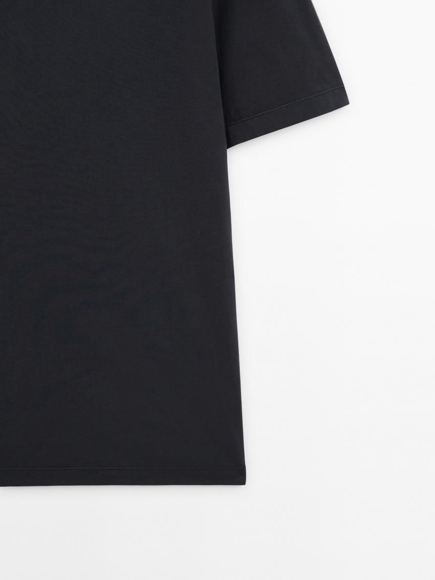 Massimo Dutti Dyed Effect Cotton Men T-Shirt Navy | US-SO8219076
