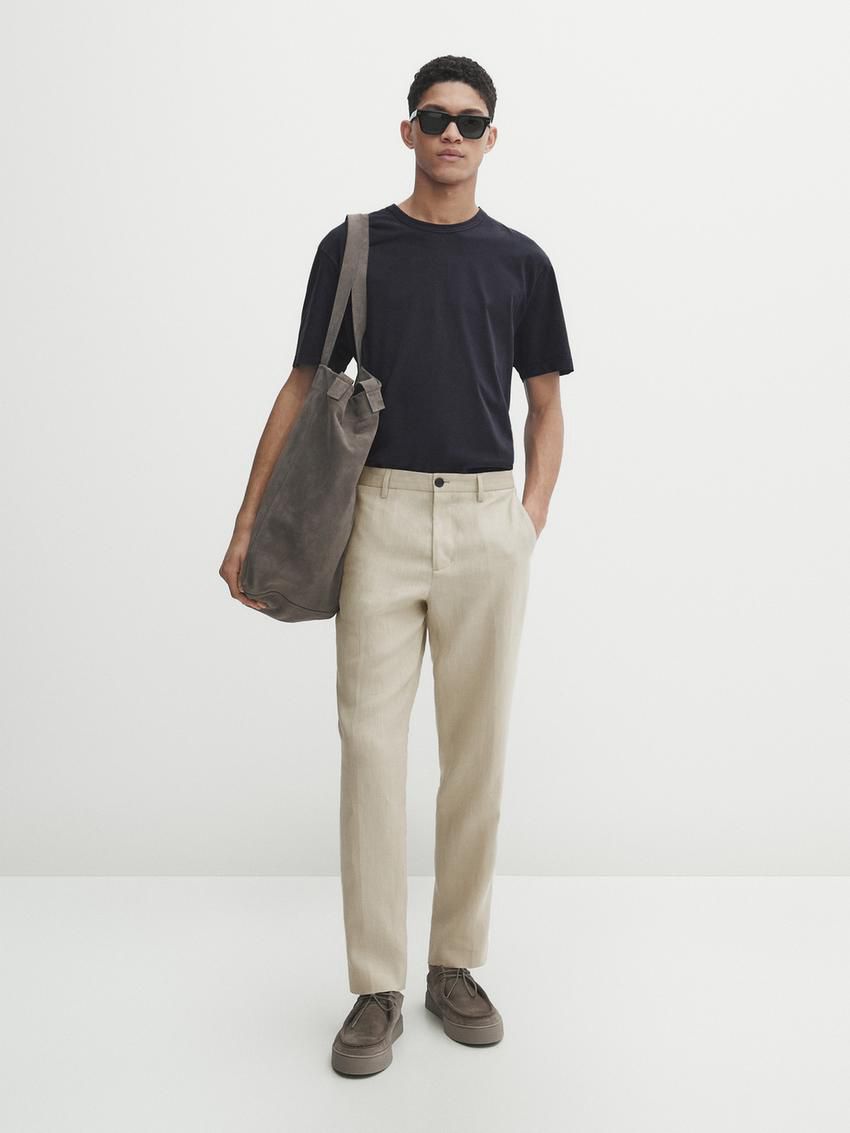 Massimo Dutti Dyed Effect Cotton Men T-Shirt Navy | US-SO8219076
