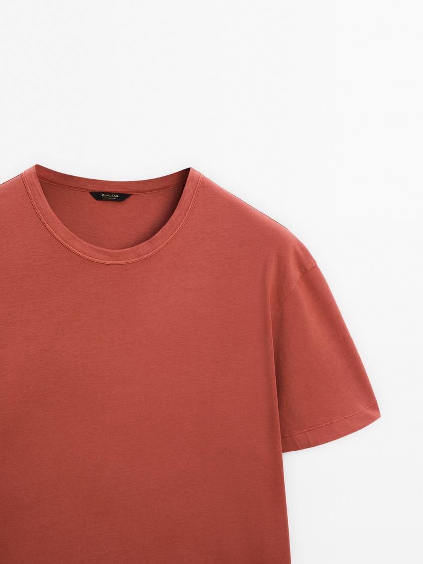 Massimo Dutti Dyed Effect Cotton Men T-Shirt Red Orange | US-YR5817460