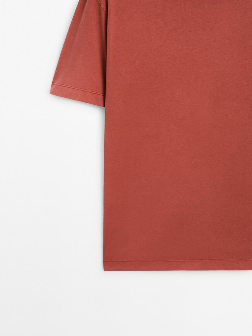 Massimo Dutti Dyed Effect Cotton Men T-Shirt Red Orange | US-YR5817460