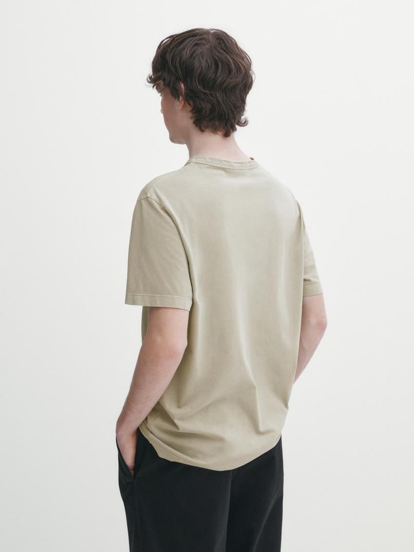 Massimo Dutti Dyed Effect Cotton Men T-Shirt Khaki | US-LI6783940