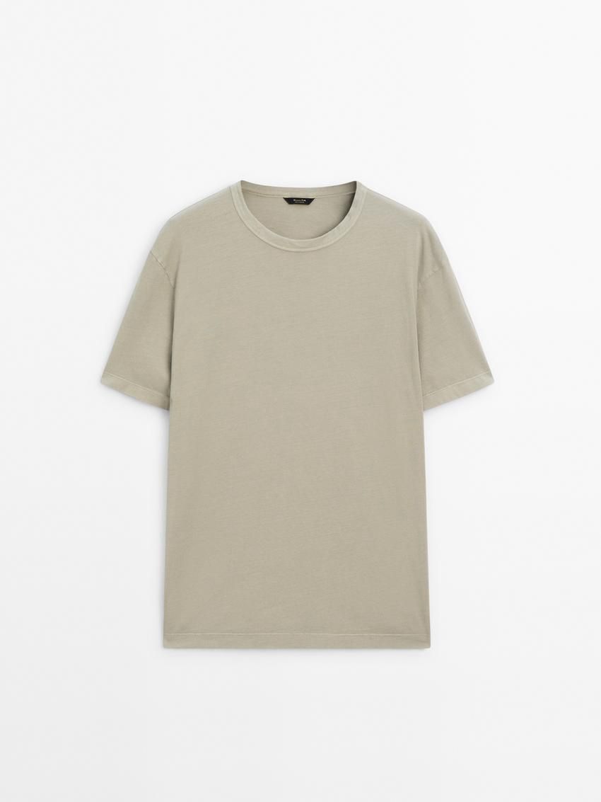 Massimo Dutti Dyed Effect Cotton Men T-Shirt Khaki | US-LI6783940