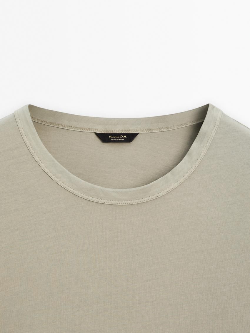 Massimo Dutti Dyed Effect Cotton Men T-Shirt Khaki | US-LI6783940