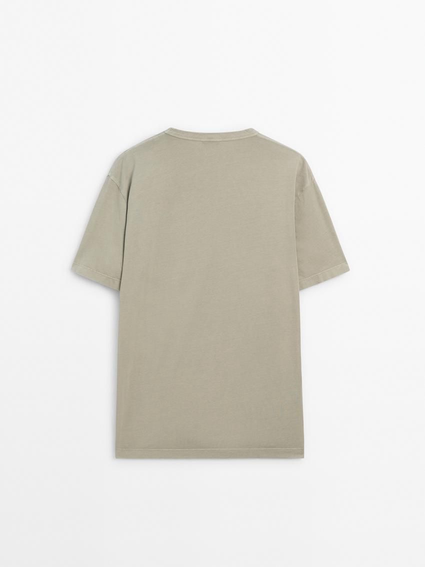 Massimo Dutti Dyed Effect Cotton Men T-Shirt Khaki | US-LI6783940