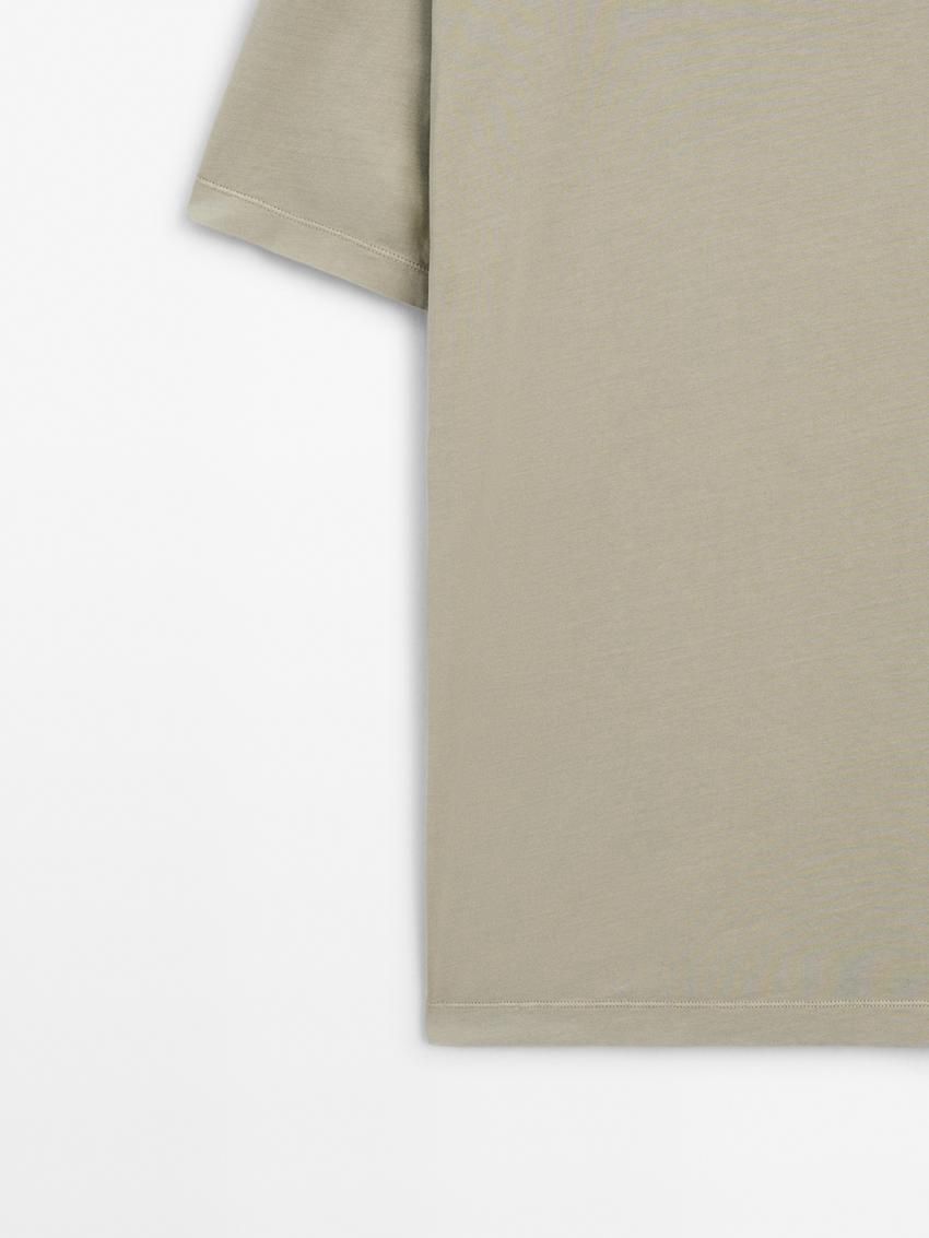 Massimo Dutti Dyed Effect Cotton Men T-Shirt Khaki | US-LI6783940