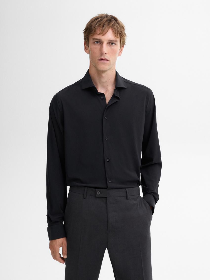Massimo Dutti Easy Iron Slim Fit Men Shirts Black | US-MH4706912