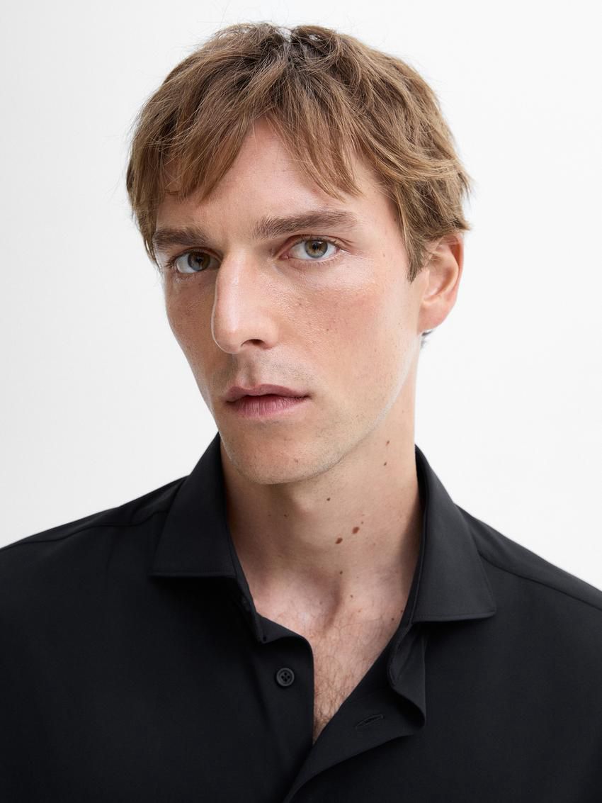 Massimo Dutti Easy Iron Slim Fit Men Shirts Black | US-MH4706912