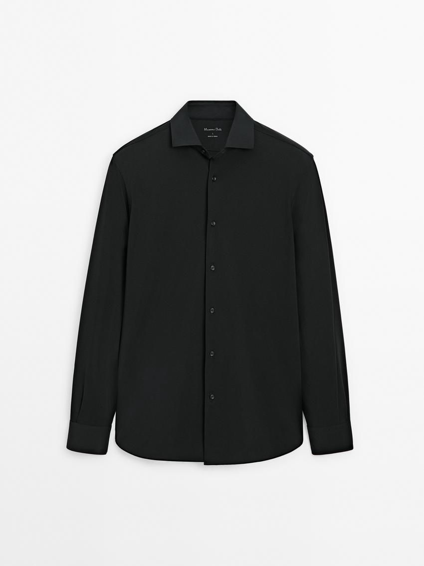Massimo Dutti Easy Iron Slim Fit Men Shirts Black | US-MH4706912
