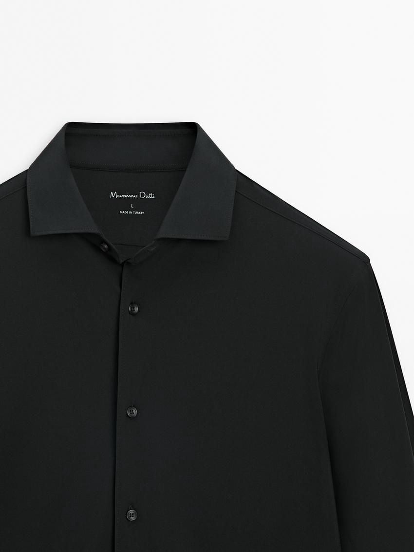 Massimo Dutti Easy Iron Slim Fit Men Shirts Black | US-MH4706912