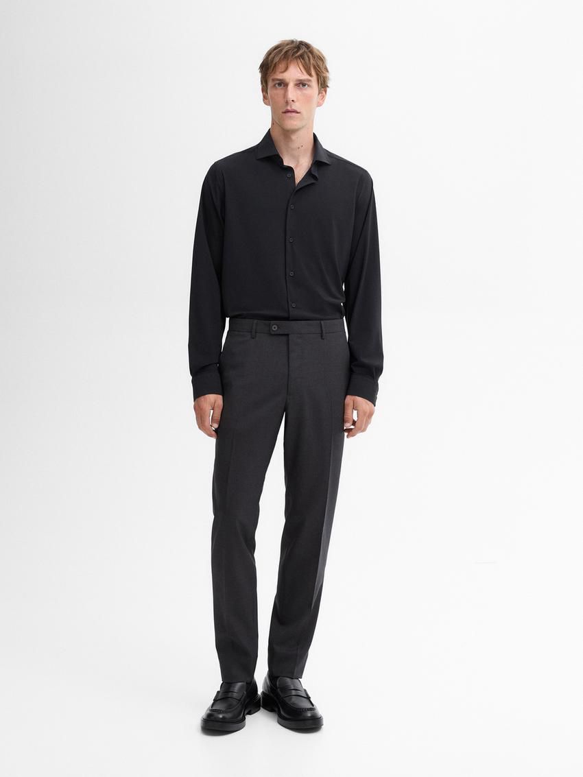 Massimo Dutti Easy Iron Slim Fit Men Shirts Black | US-MH4706912