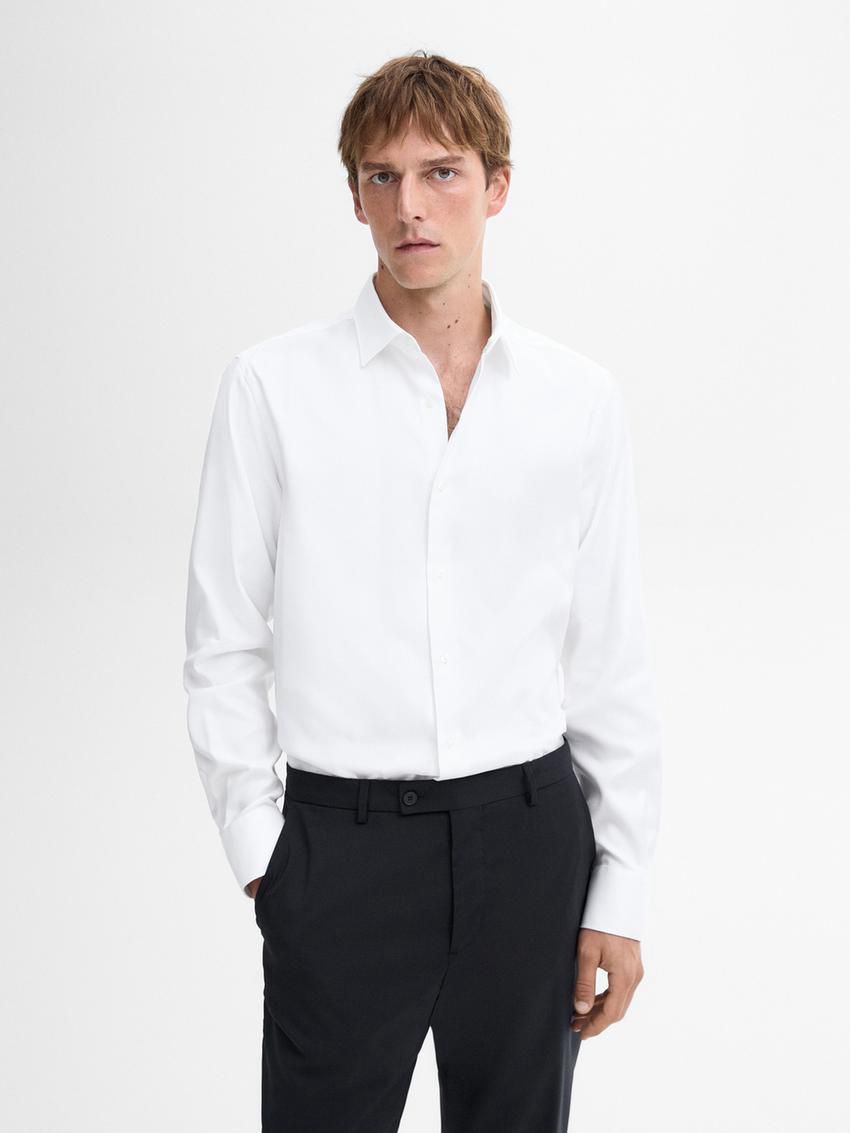 Massimo Dutti Easy Iron Slim Fit Textured Men Shirts White | US-UZ7465038