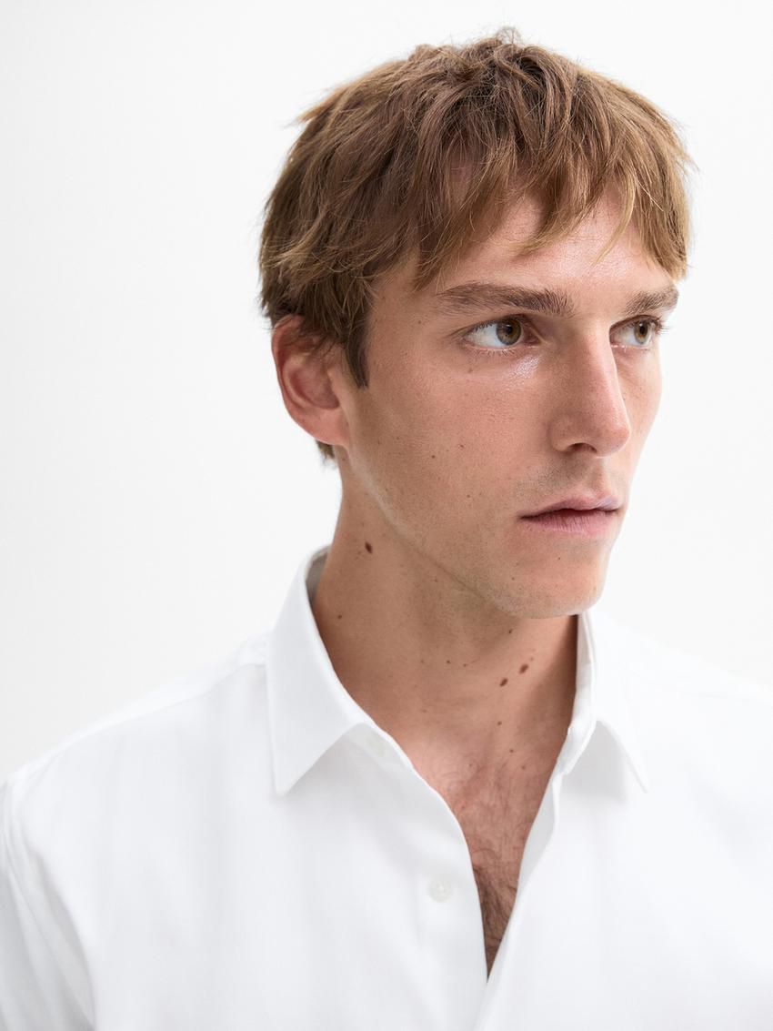 Massimo Dutti Easy Iron Slim Fit Textured Men Shirts White | US-UZ7465038