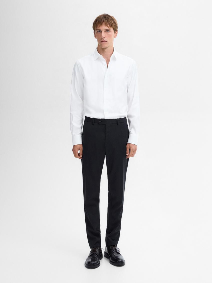 Massimo Dutti Easy Iron Slim Fit Textured Men Shirts White | US-UZ7465038