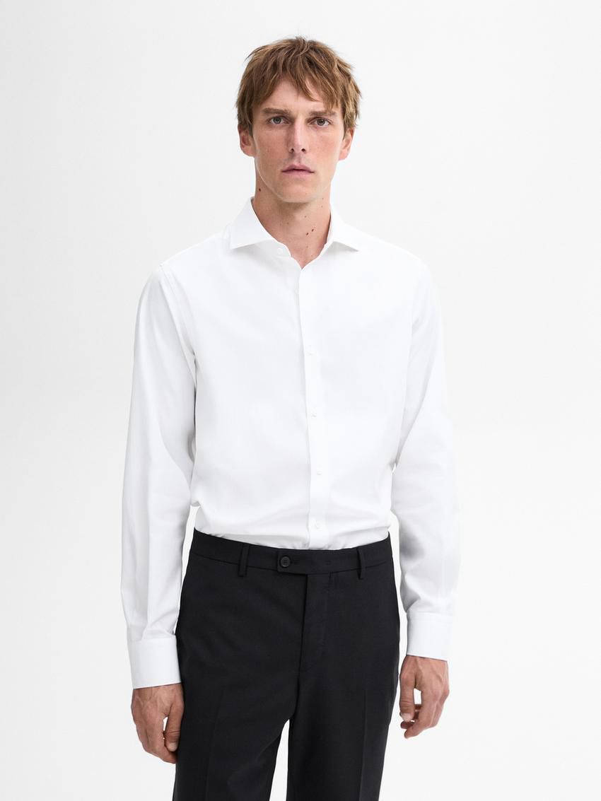 Massimo Dutti Easy Iron Slim-fit Poplin Men Shirts White | US-FV6934870