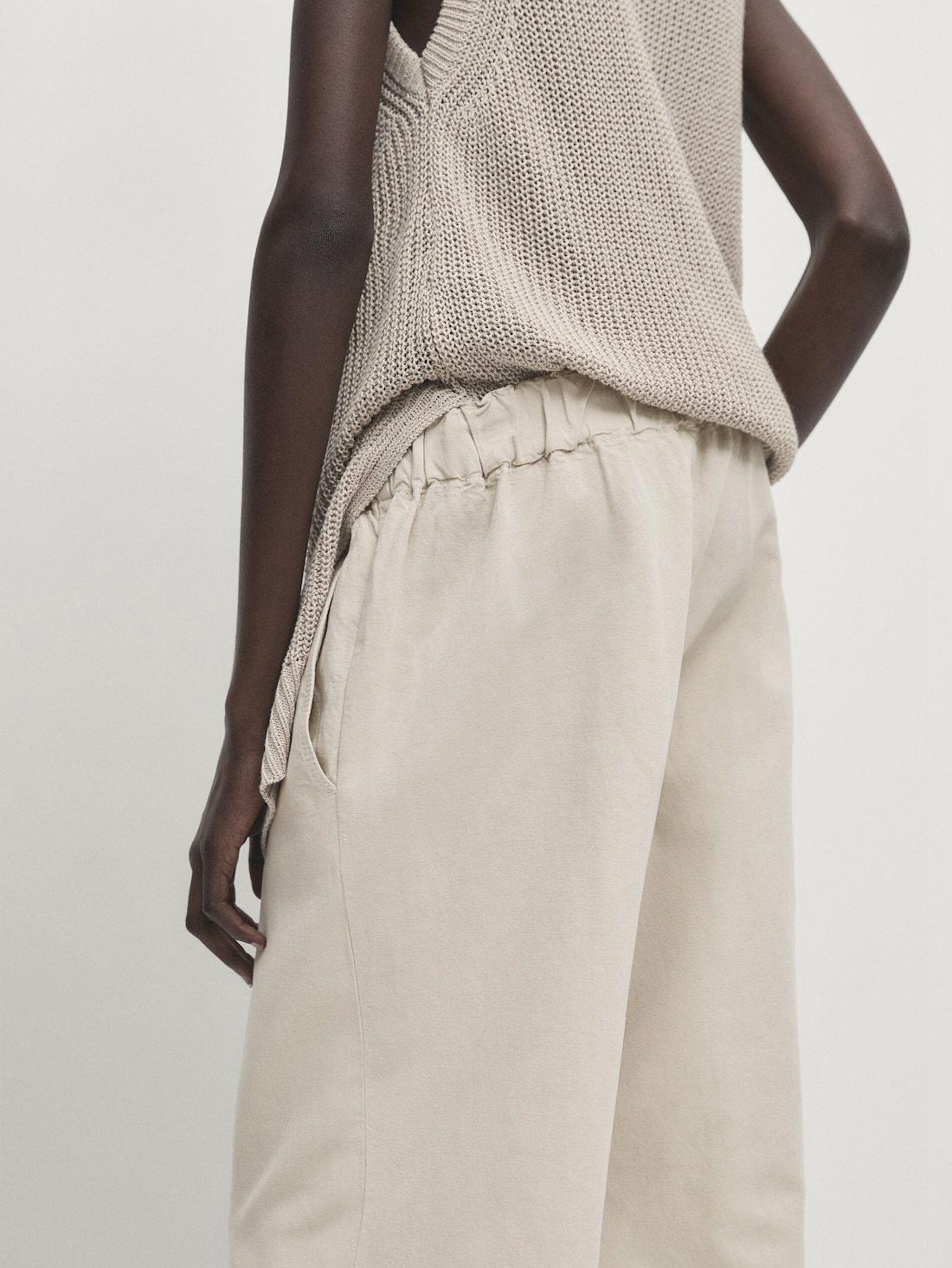 Massimo Dutti Elasticated Waistband And Adjustable Hems Women Trousers Beige | US-GZ3258941