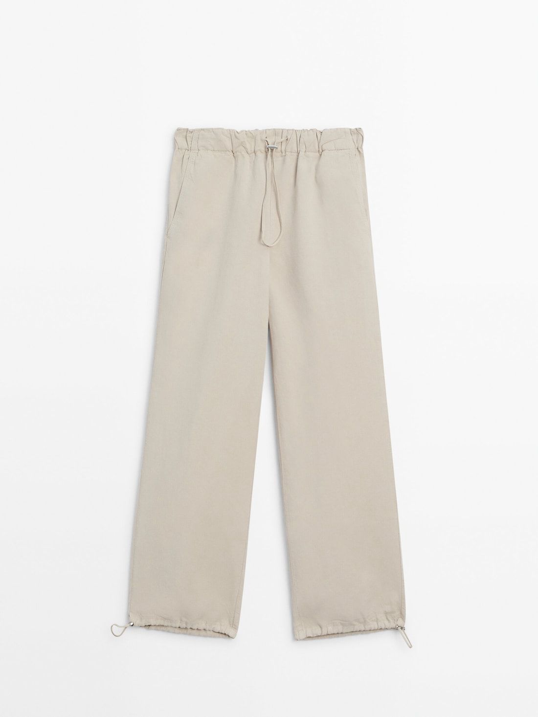 Massimo Dutti Elasticated Waistband And Adjustable Hems Women Trousers Beige | US-GZ3258941