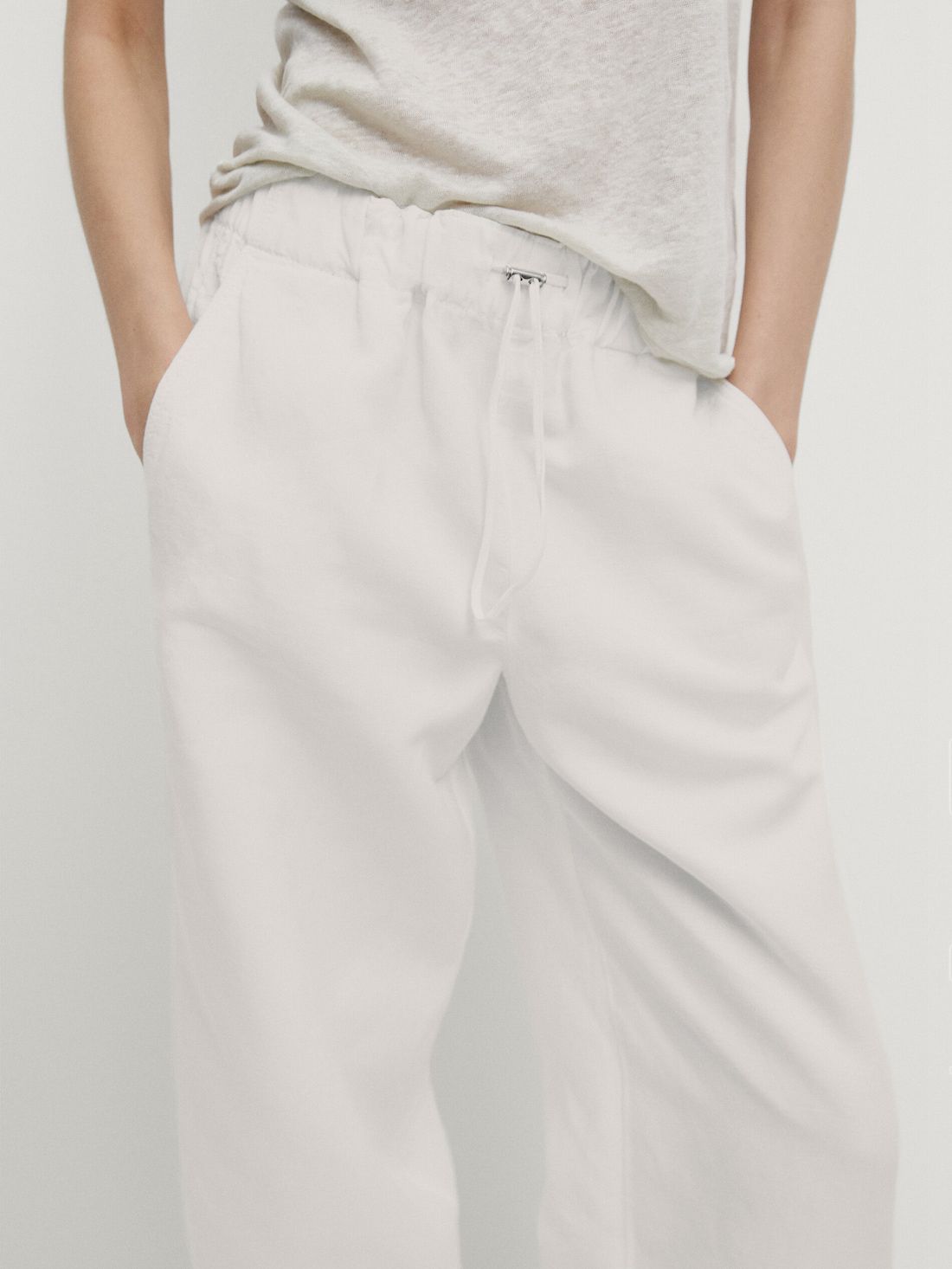 Massimo Dutti Elasticated Waistband And Adjustable Hems Women Trousers White | US-ZH2418657