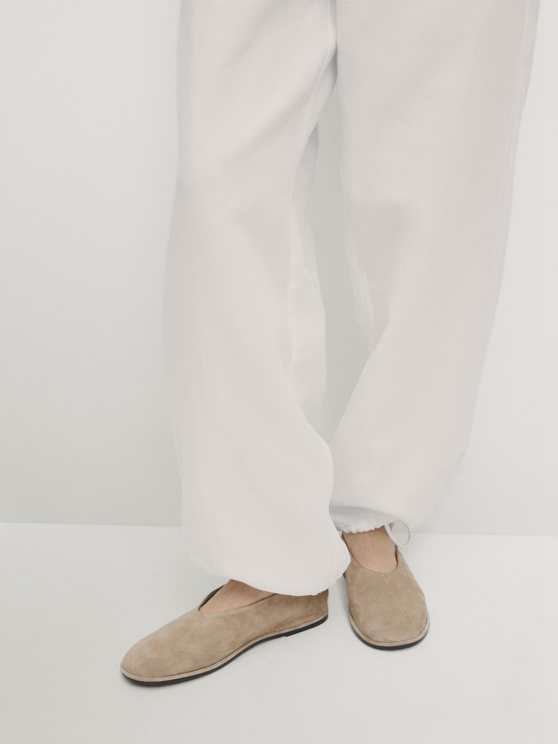 Massimo Dutti Elasticated Waistband And Adjustable Hems Women Trousers White | US-ZH2418657