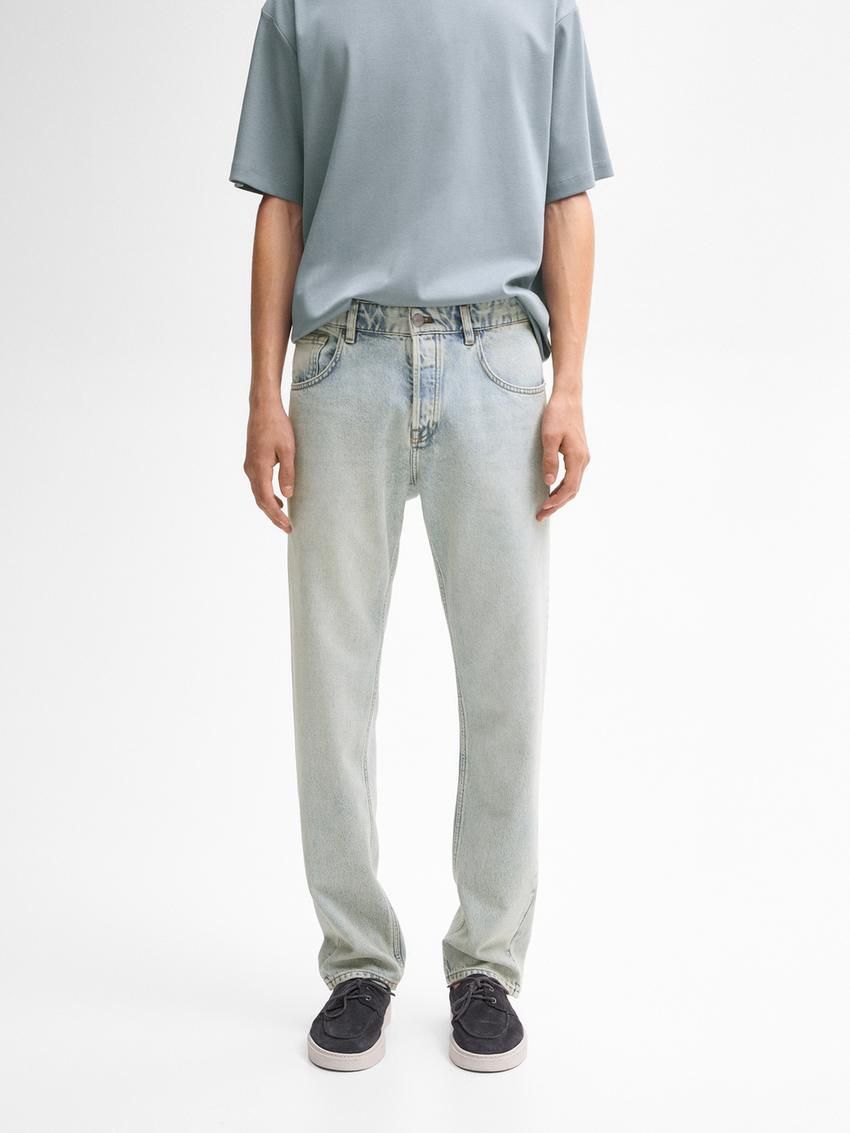 Massimo Dutti Faded Effect Relaxed Fit Men Jeans Grey | US-XK3219658