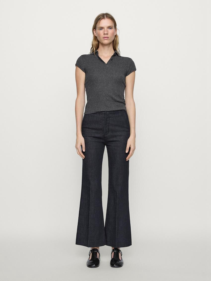 Massimo Dutti Faded Mid-rise Flare Fit Women Jeans Navy | US-XV5197802