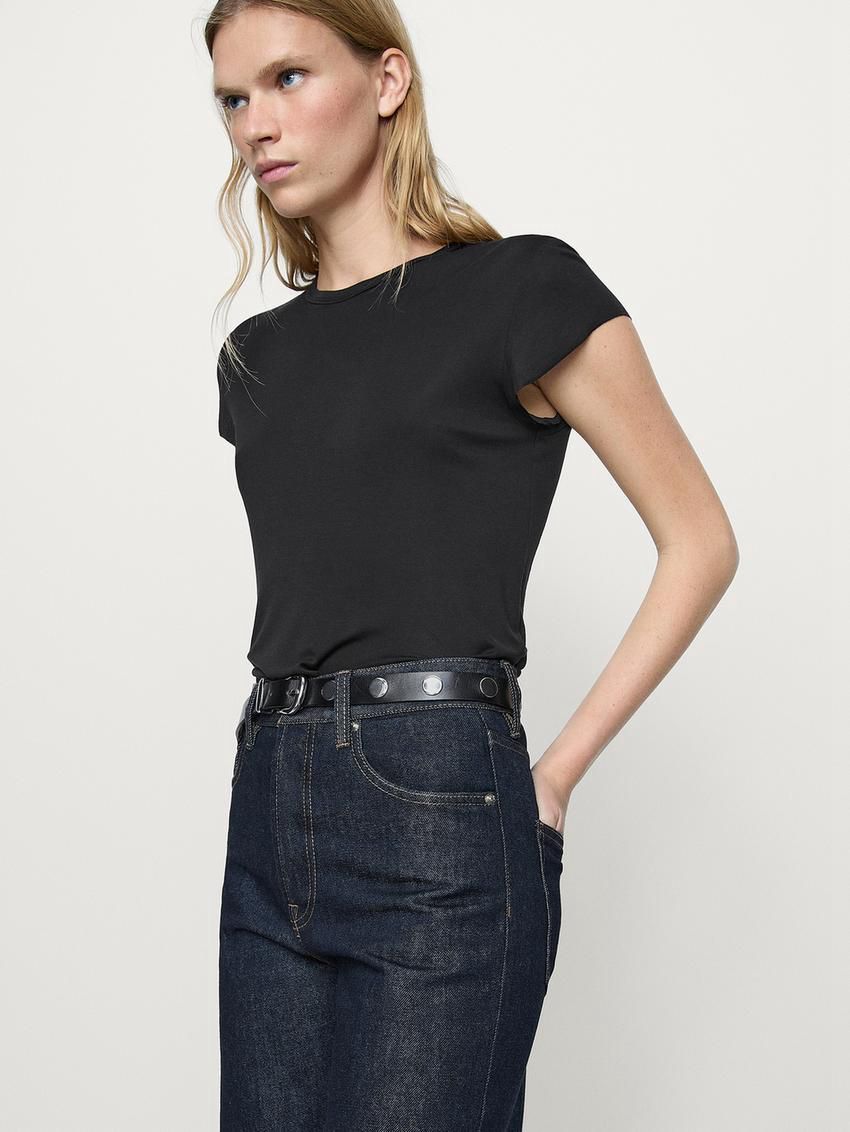Massimo Dutti Faded Straight-leg High-waist Women Jeans Dark Blue | US-CY3519867
