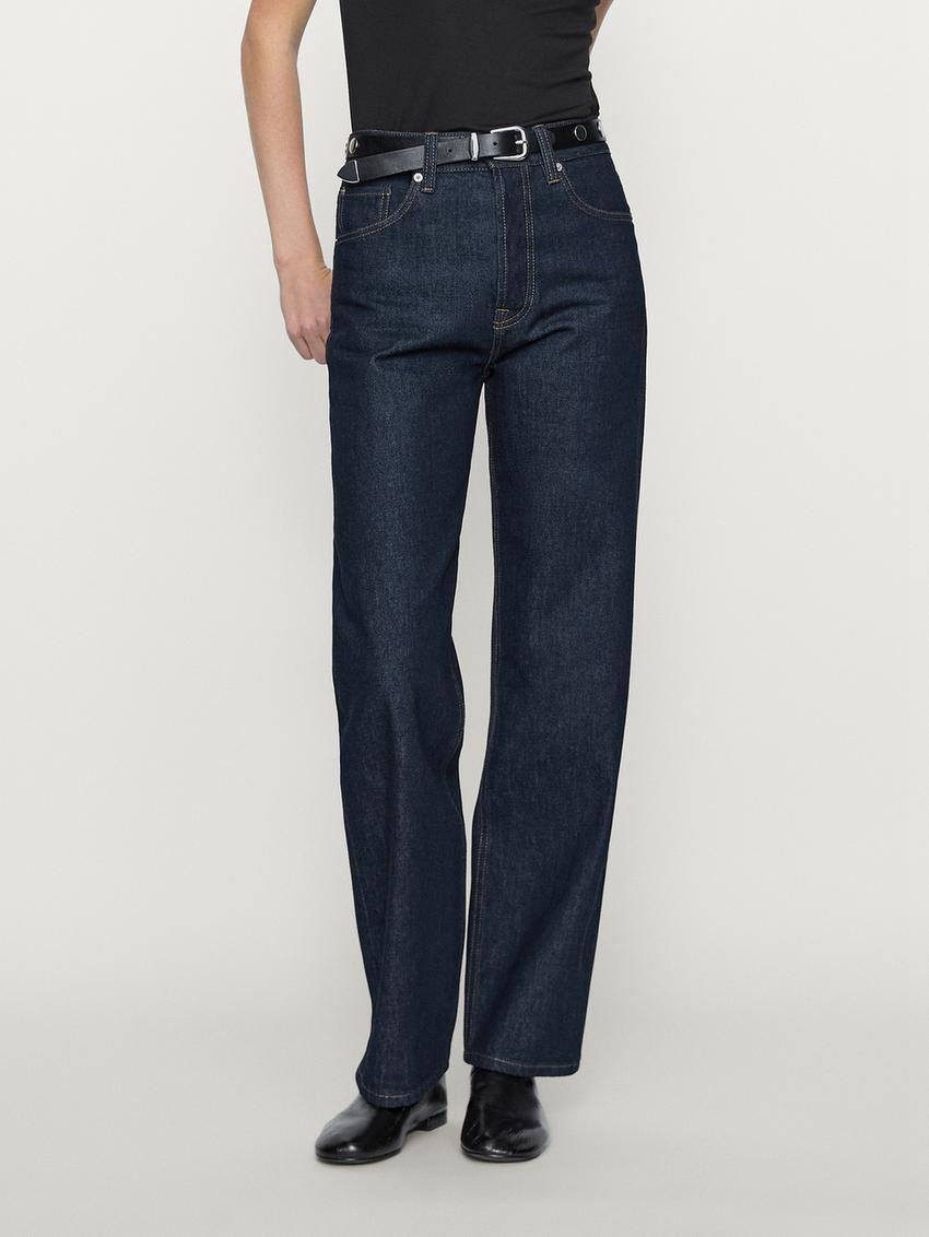 Massimo Dutti Faded Straight-leg High-waist Women Jeans Dark Blue | US-CY3519867