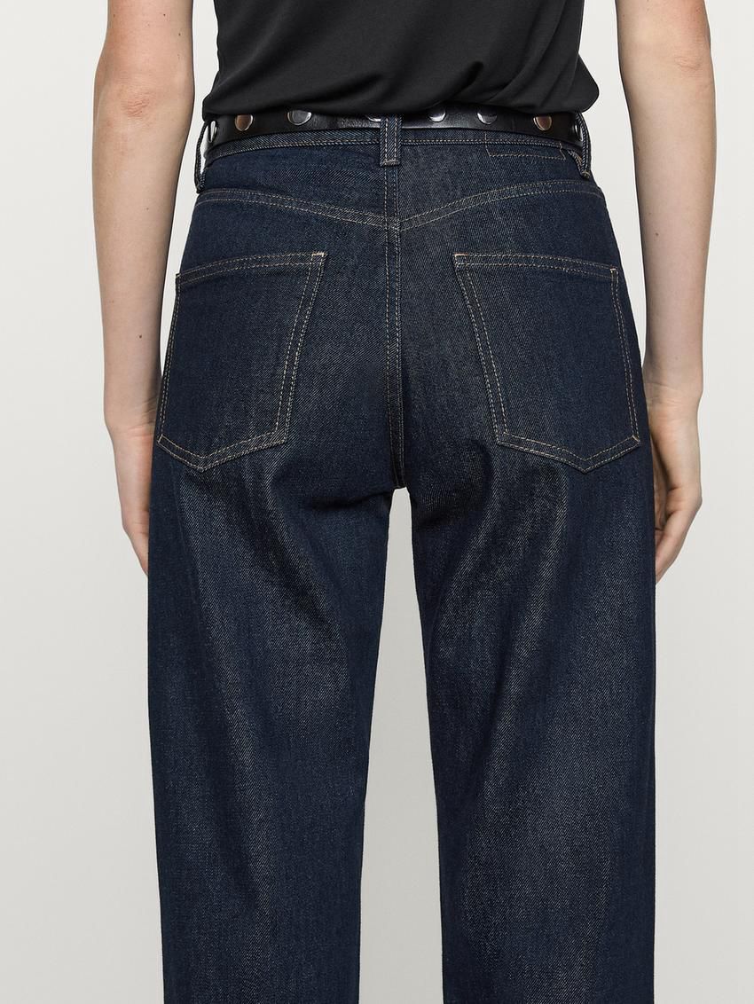 Massimo Dutti Faded Straight-leg High-waist Women Jeans Dark Blue | US-CY3519867