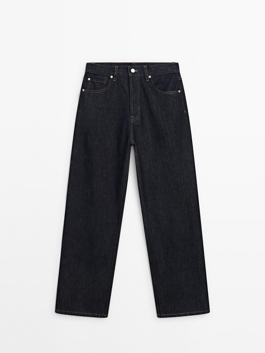 Massimo Dutti Faded Straight-leg High-waist Women Jeans Dark Blue | US-CY3519867