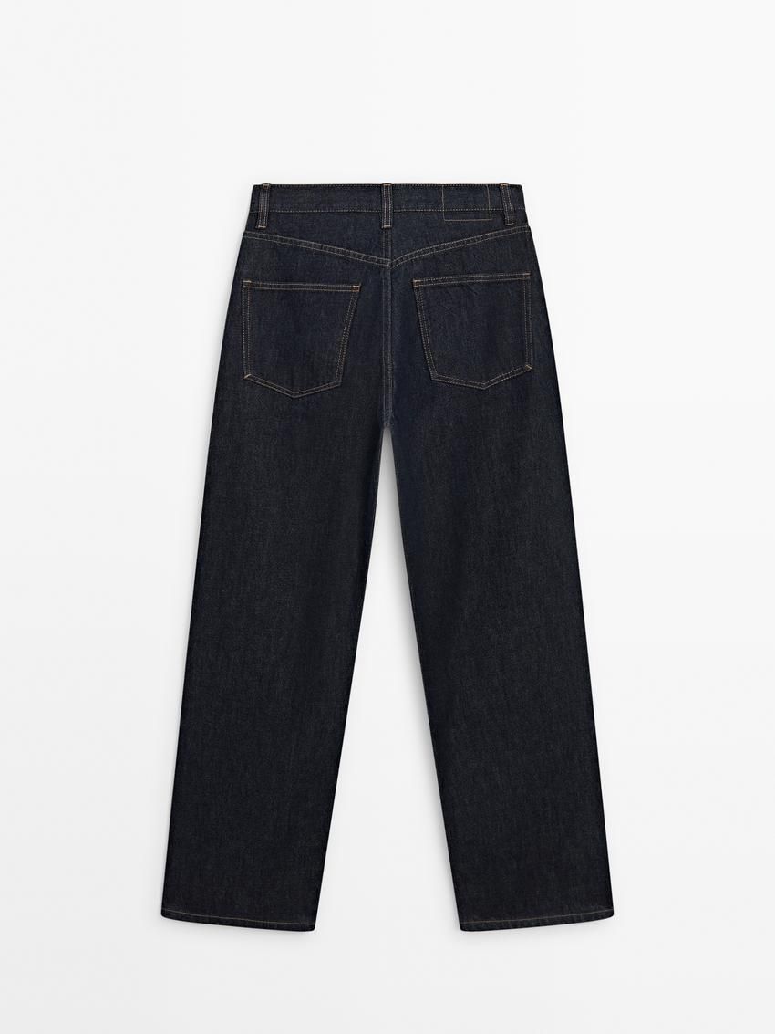 Massimo Dutti Faded Straight-leg High-waist Women Jeans Dark Blue | US-CY3519867